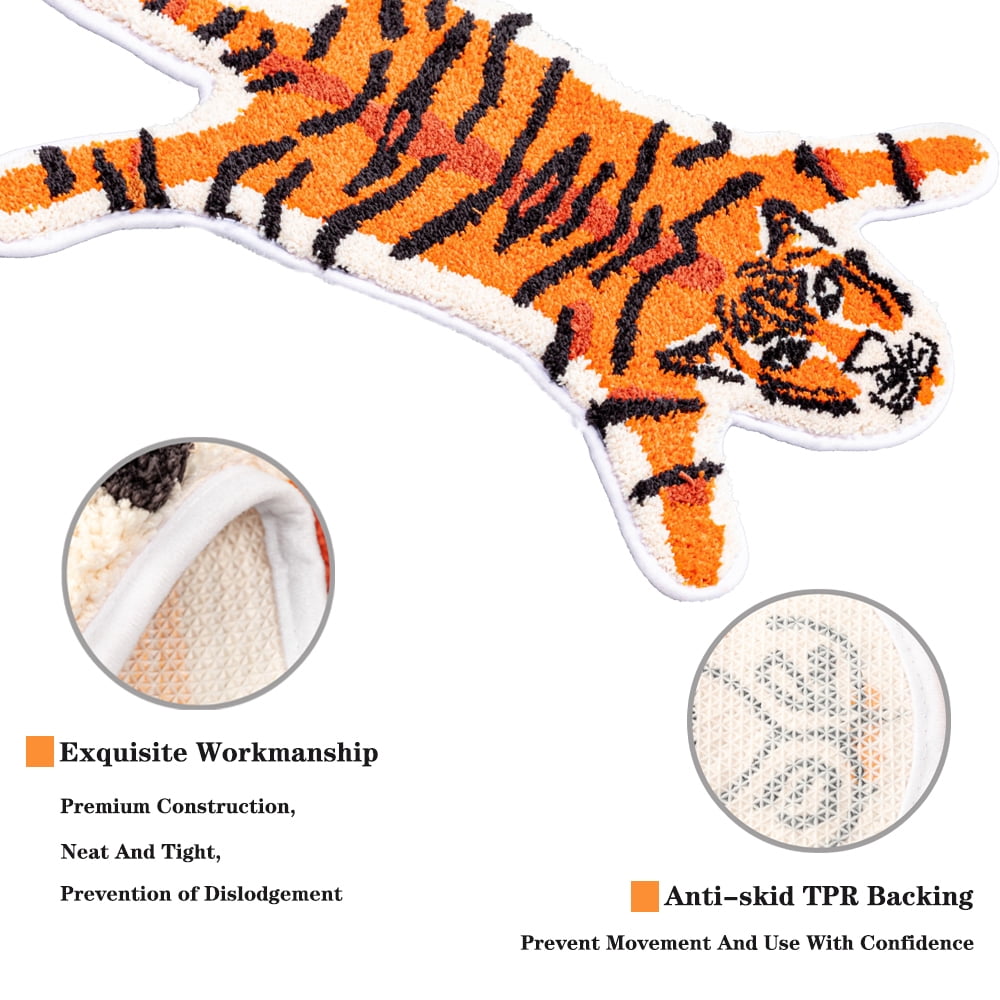 yingda1992 Tiger Bath Mat for Bathroom Cute Orange Tiger Cartoon Non Slip Animal Shaped Absorbent Bathtub Bathroom Plush Shower Rugs 25.6x38.6in