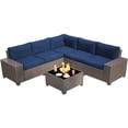thumbnail image 7 of IDEALHOUSE 6 Pieces Outdoor Patio Furniture Set, Wicker Patio Conversation Set Sectional Sofa, Brown Patio Sofa with 5 Navy Blue Seat Cushions and 1 Glass Coffee Table, 7 of 7