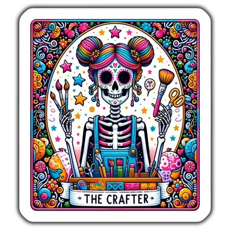 Colorful Skeleton Crafter Sticker, Day Of The Dead Skeleton Art For Crafters, Arkindle Sticker, Stickers For Tablet, College Gift, Scrapbook Stickers, Gratitude Stickers, Quote Stickers
