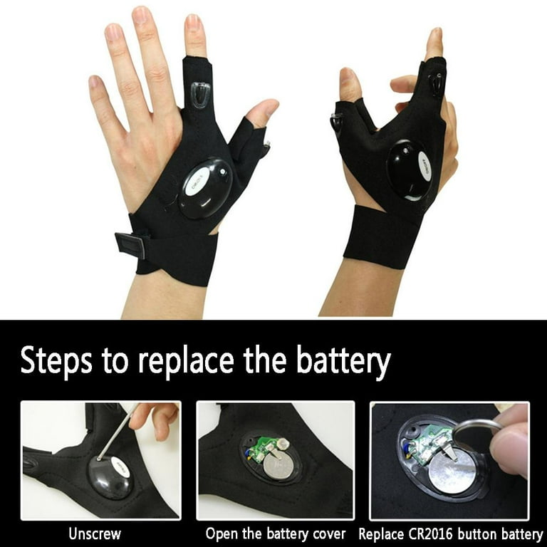 Half Finger Breathable Velcro Gloves with 2 LED Lights for Ourdoor