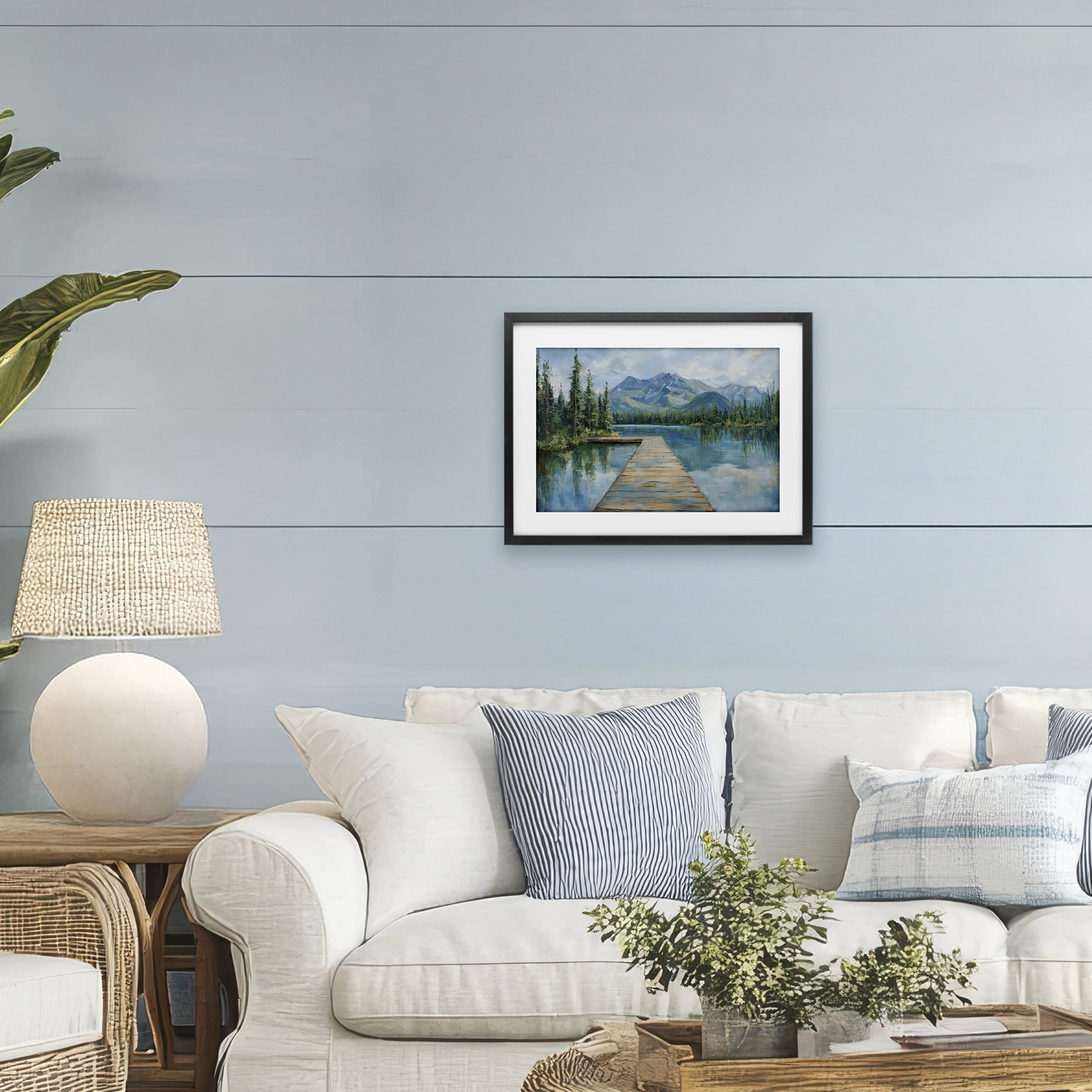 Stupell Industries Peaceful Lake Dock in the Mountains Black Framed Print Under Glass, design by Petal Prints Design