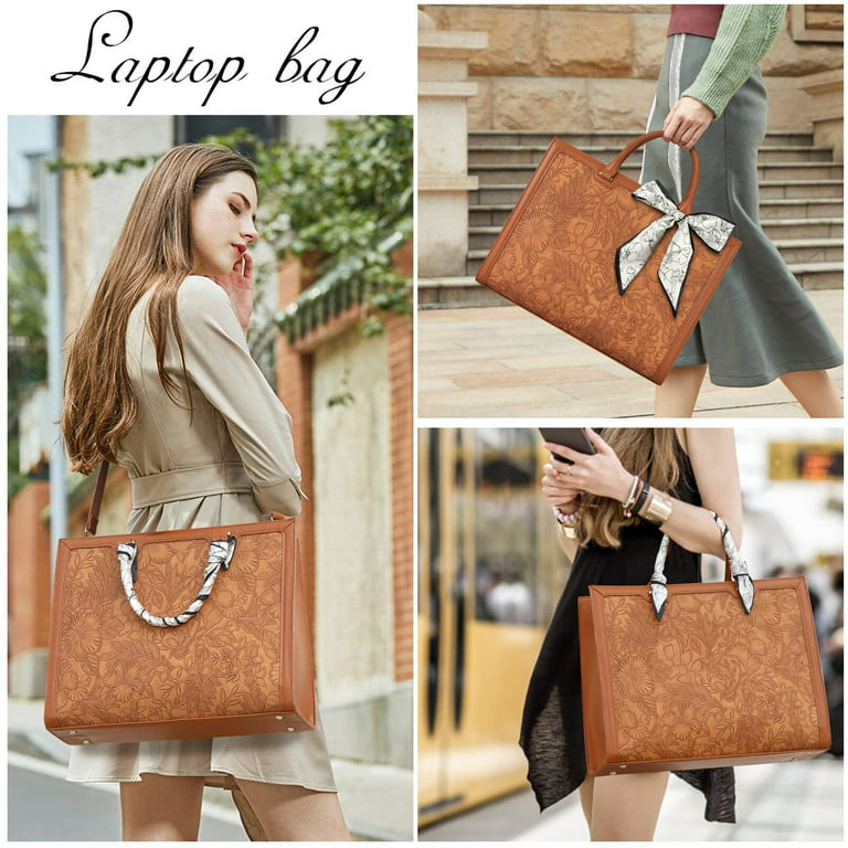 Laptop Bag for Women 15.6 Inch Laptop Tote Bag Waterproof Leather Computer  Tote Bag Business Lightweight Office Briefcase Large Capacity Handbag