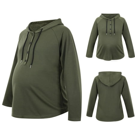 

Plus Size Maternity Women Solid Color Pullover Sweatshir Long Sleeve Hooded Tops Maternity Sweater
