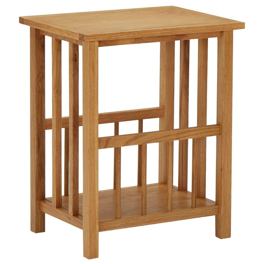vidaXL Solid Oak Wood Magazine Table with Drawer Wooden Storage End Table 