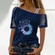 thumbnail image 3 of Gibobby Blusa de Trabajo de Manga Corta Mujeres Impreso Hombro Tops Sexy Glitter Camisa manga corta Blusa Tops(Azul,G), 3 of 4