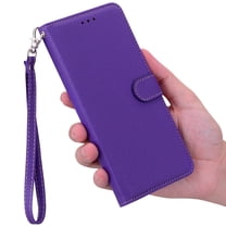 Allytechgroup for iPhone 16 Pro Max PU Leather Wallet Case with Credit Card Slot,Flip Kickstand Ultra-Slim Cover with Wrist Strap Shockproof Full Body Cover for iPhone 16 Pro Max, Purple