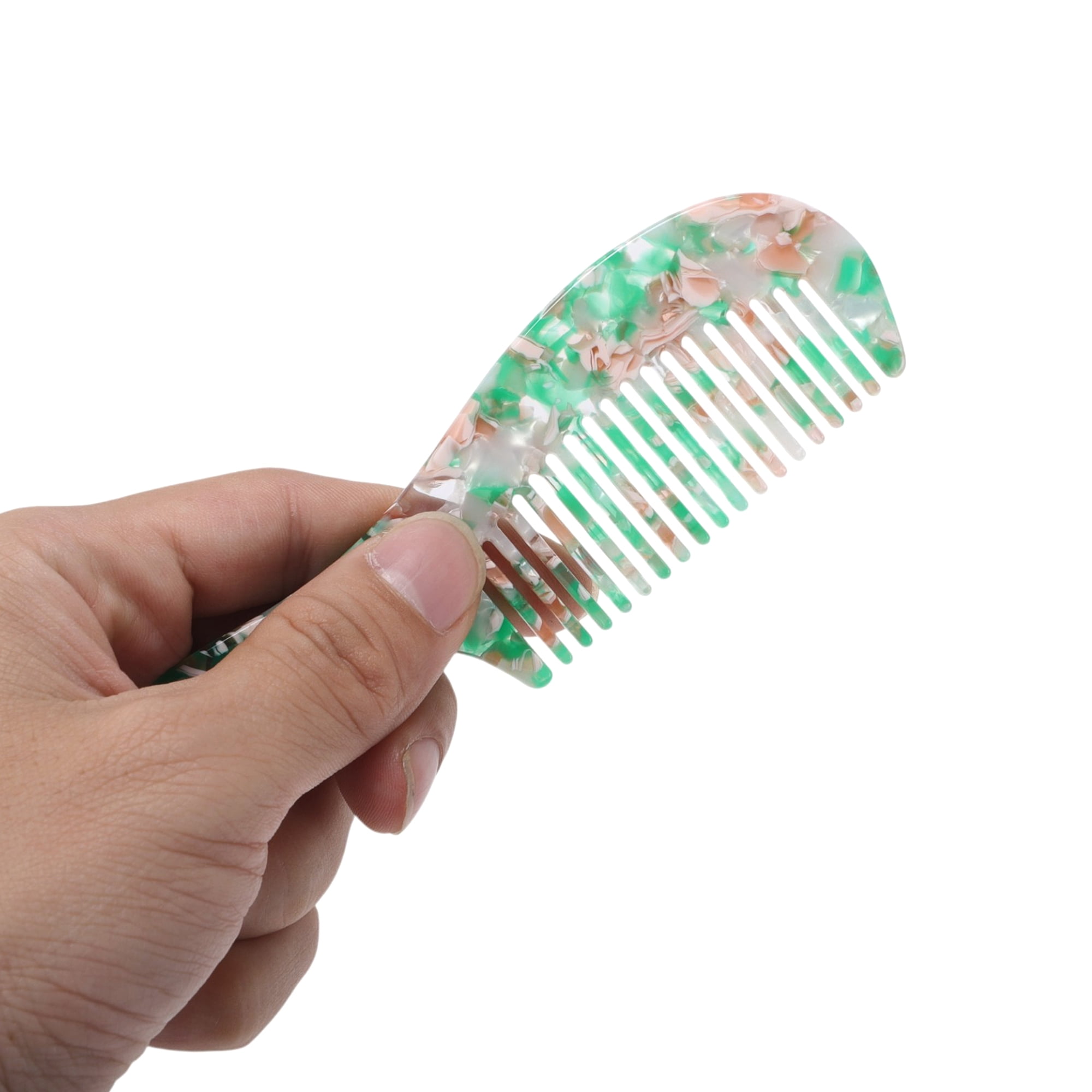 Unique Bargains 1 Pc Durable Marble Texture Large Tooth Comb for All Hair Types Green
