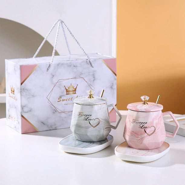 Juego de calentador de tazas de café con control de temperatura con taza y cuchara de cerámica para uso en el escritorio de té de café