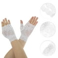 thumbnail image 2 of Unique Bargains 1 Pair Sunblock Fingerless Gloves Floral Thin Sun Block Driving Gloves for Women White, 2 of 5