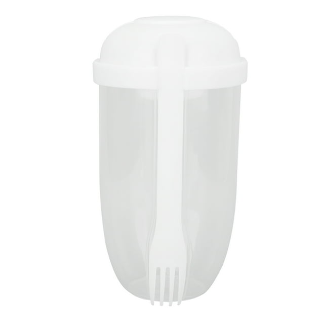 BRI Taza coctelera para ensaladas y comidas con tenedor, taza para ensalada fresca, recipiente para ensalada saludable, juego de recipientes para desayuno de verduras portátil, color blanco
