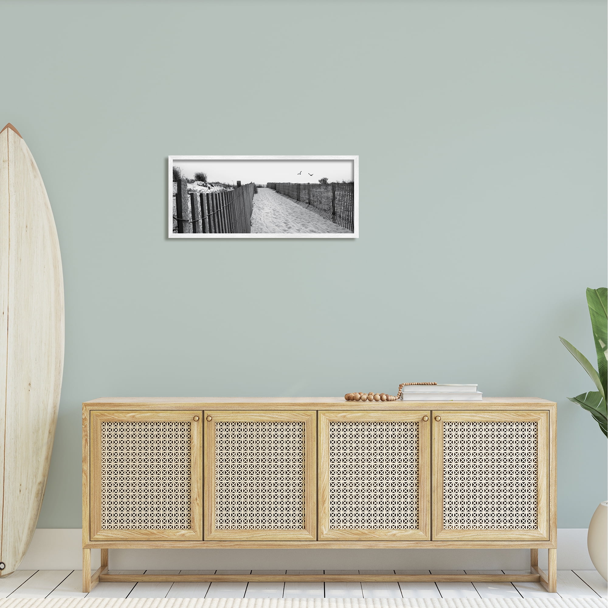 Stupell Sandy Beach Boardwalk Overhead Seagulls Landscape Photography White Framed Art Print Wall Art