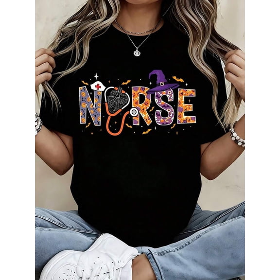 Women Halloween Nurse Shirt Graphic Tee Top