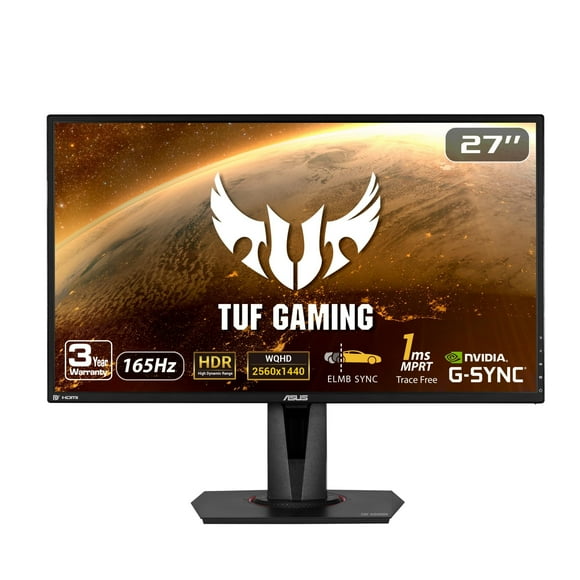 ASUS TUF Gaming 27 inch 2K HDR Gaming Monitor VG27AQ - QHD 2560 x 1440, 165Hz Supports 144Hz, 1ms, Extreme Low Motion Blur, Speaker, G-SYNC Compatible, VESA Mountable, DisplayPort, HDMI