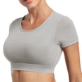 thumbnail image 2 of Womens Crop Tops Open Back Workout Cropped Tops Seamless Short Sleeve Top Backless Gym Athletic T Shirts Top Built in Bra, 2 of 4