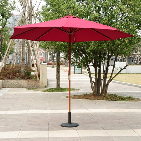 10 X 8 2 H Bamboo Wooden Round Market Patio Sun Umbrella Garden Parasol Outdoor Sunshade Canopy Wine Red Walmart Canada