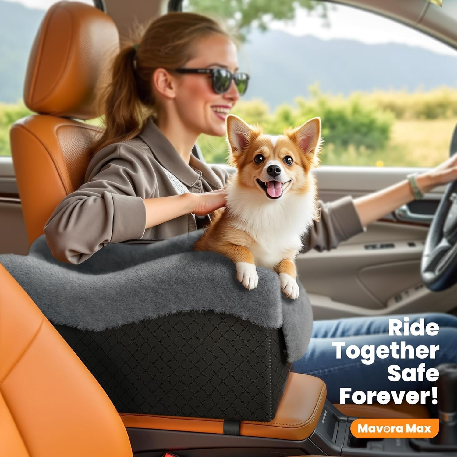 Portable Small Dog Seat for Car, Luxury Center Console Dog Car Seat Booster with ty Tethers