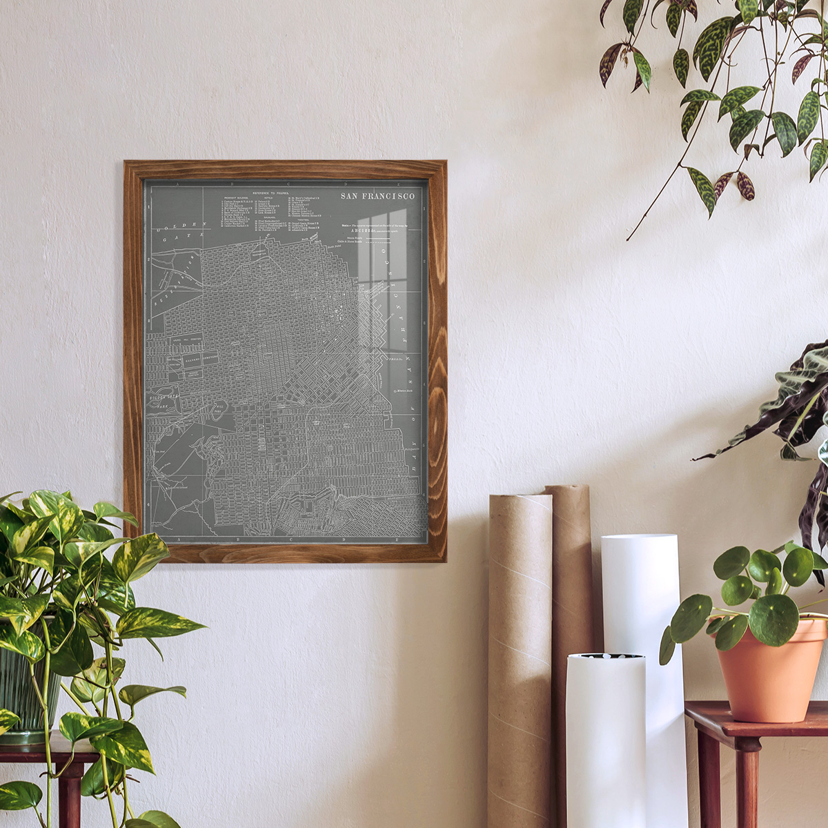 City Map of San Francisco -Framed Print w/glass-Walnut