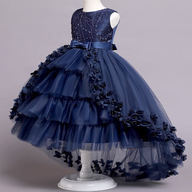 Vestido de niña con cola de encaje y tutú para banquetes y actuaciones