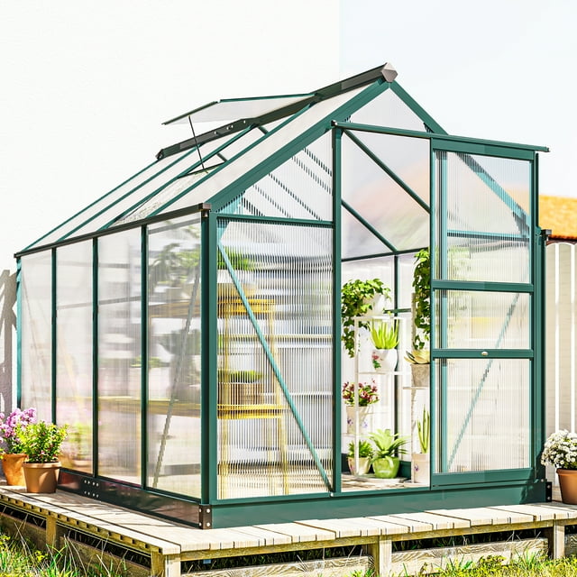 Outsunny 6' x 8' x 6.6' Aluminum Polycarbonate Walk-In Garden Greenhouse