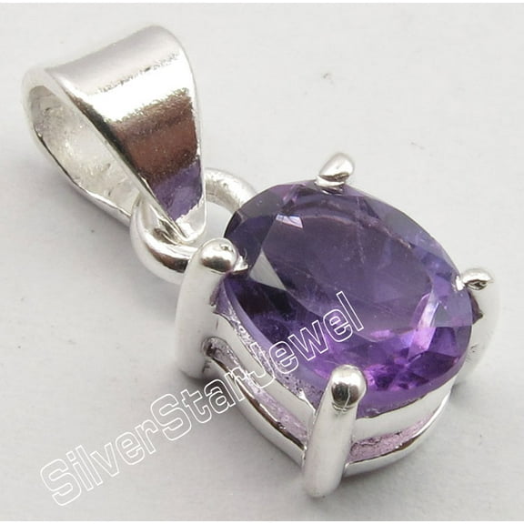 SilverStarJewel 925 Solid Silver Purple Amethyst 4 Prong Unisex Pendant 1.8 CM Combined Shipping
