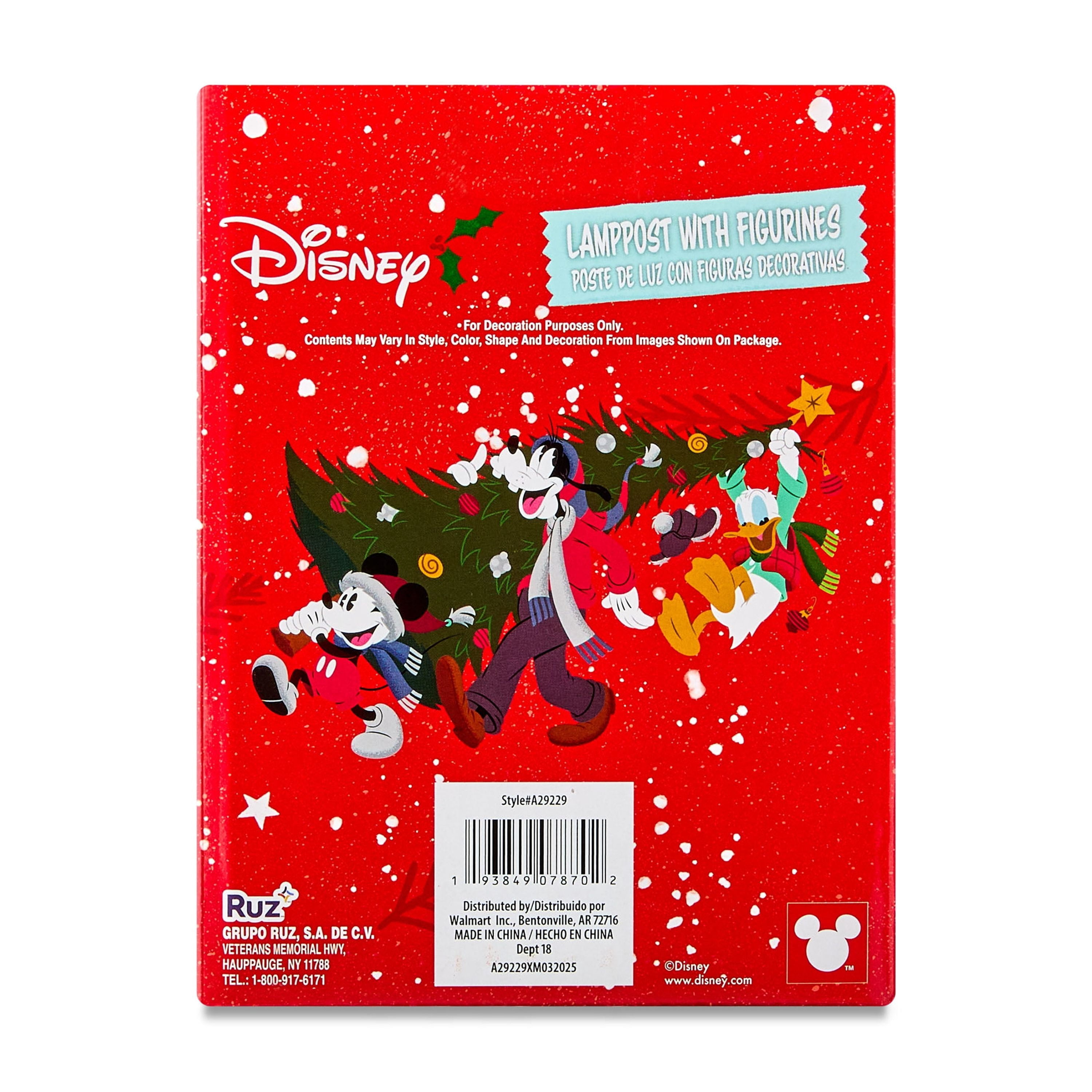 Disney, Light-up Lamppost with Mickey Mouse and Pluto Christmas Village Accessory Collectable Figurine, by Ruz, Red and Green