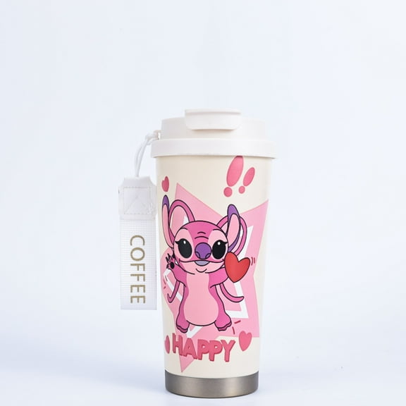 ZHZIYAG 500ML Cartoon Stitch Tumbler with Straw – 316 Stainless Steel Insulated Coffee Cup, Portable Water Bottle Gift, Leak-Proof WW728#1785