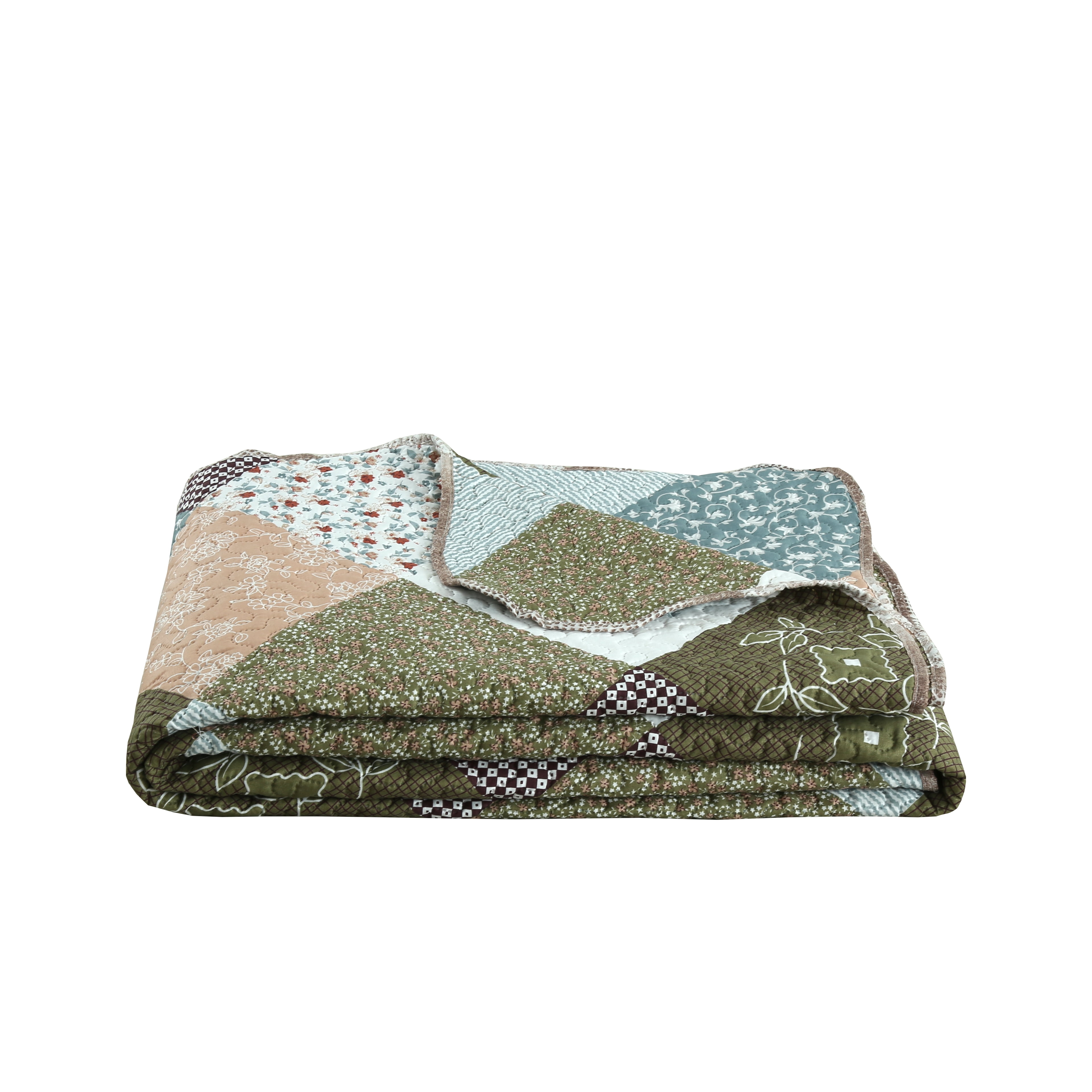 Marina Decoration Couvre-lit Pinsonic imprimé en relief ultra doux avec taies d'oreiller, motif à carreaux floraux en diagonale moderne