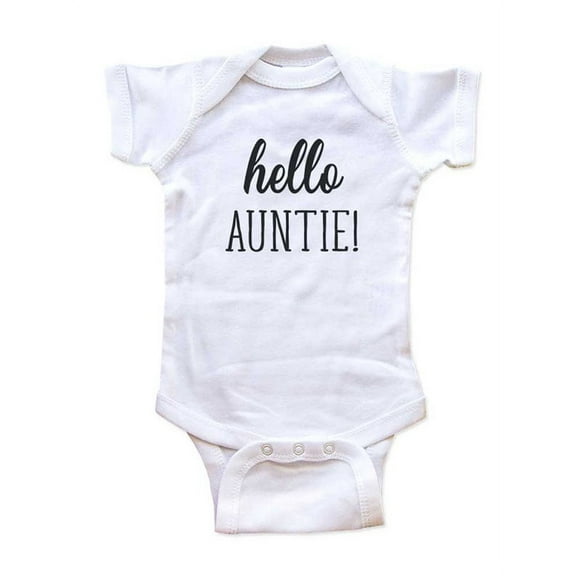hello Auntie - Surprise sister baby birth pregnancy announcement - wallsparks cute & funny Brand - White Newborn Size (0-3 Mos) Unisex