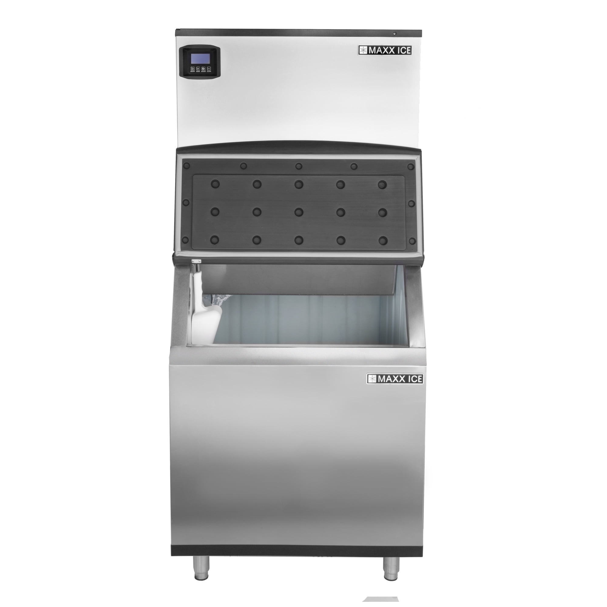 Maxx Ice Intelligent Series Modular Ice Machine, 30"W, 521 lbs, and Storage Bin, 30"W, 470 lbs, in Stainless Steel (MIM500N-B470)