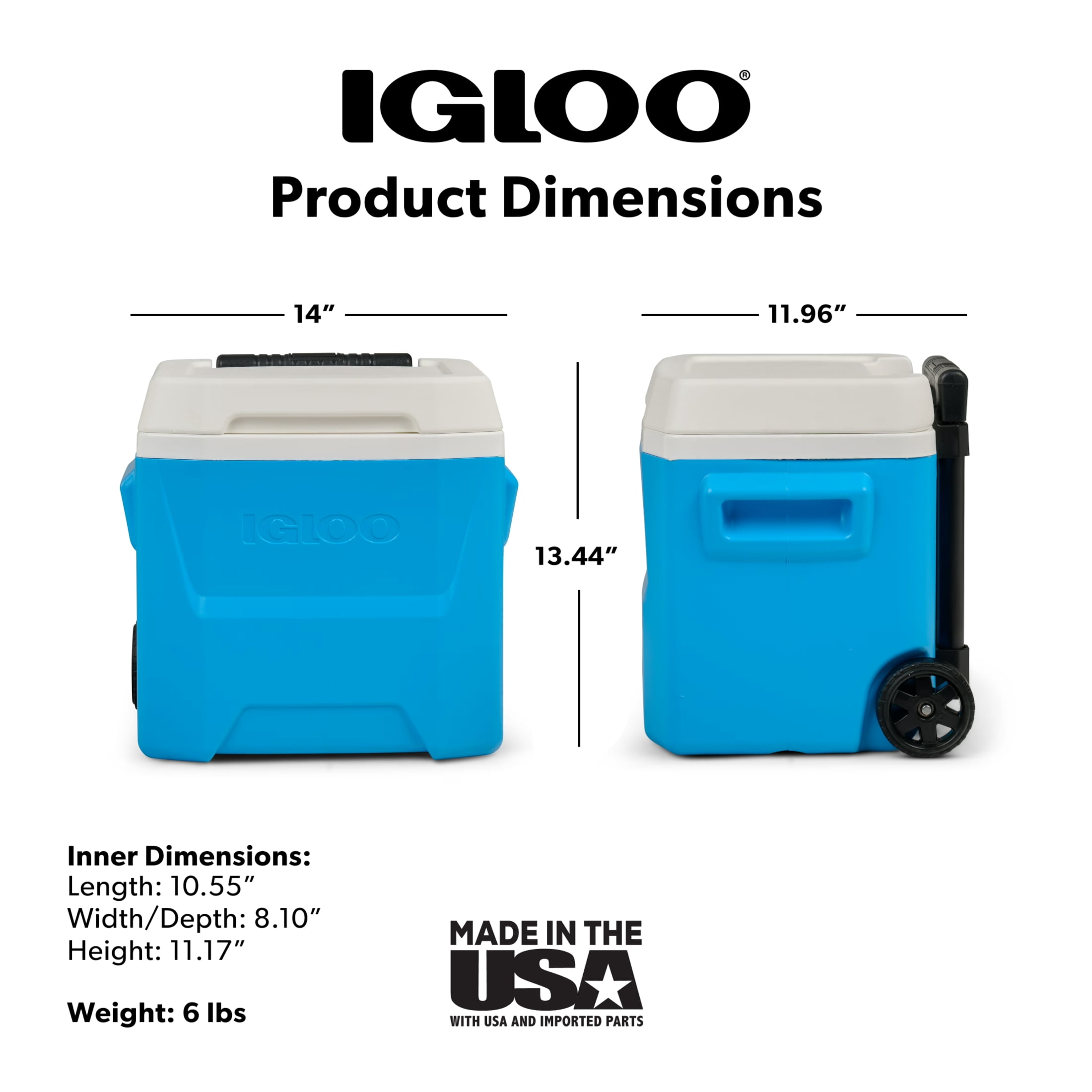 Igloo 16 QT Laguna Hard Side Ice Chest Cooler with Wheels, Aqua Water