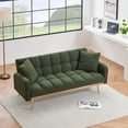 thumbnail image 2 of 69" Sofa Bed, Adjustable Teddy Fabric Sleeper Sofa Couch with Removable Armrests for Living Room Bedroom, Green, 2 of 8