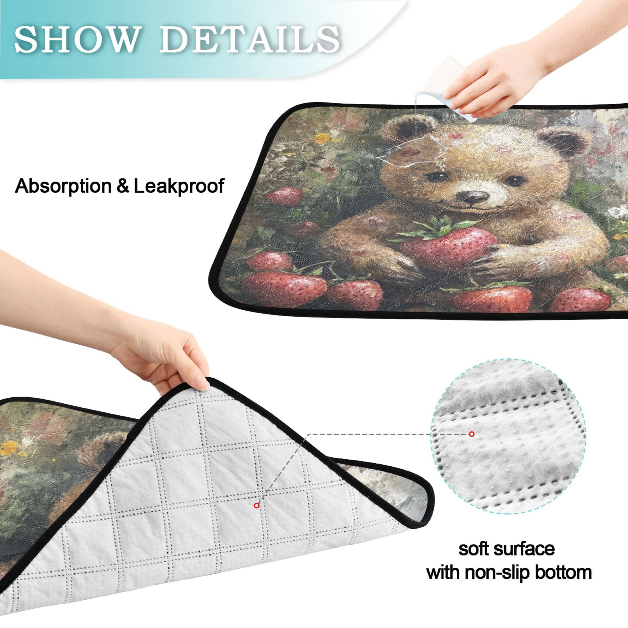 Qxltty Adorable Strawberry Bear Cat litter Pads Pet Set of 3 Diaper Mats Center Anti-leakage Layer Absorbent Soft and Comfortable