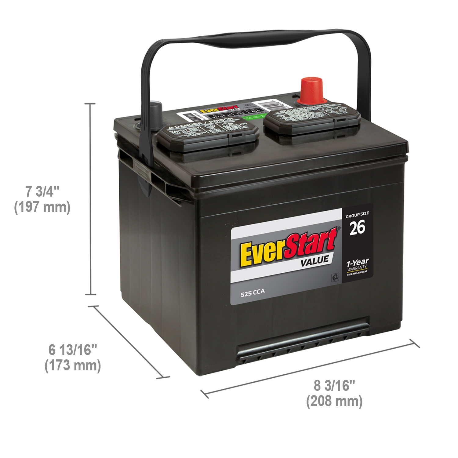 EverStart Value Lead Acid Automotive Battery, Group Size 26 12 Volt, 525 CCA - image 2 of 7