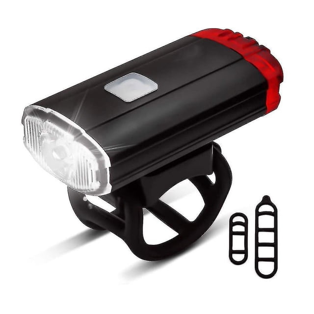 Luz de bicicleta doble delantera y trasera brillante, recargable por USB, luz de casco IPX5, impermeable, portátil, para todo tipo de ciclistas de carretera (negra)