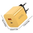 thumbnail image 2 of Fast Charger Block, PD 40W Dual Port Wall Charger, Overcharge Protection Charger for Home, Apartment, Yellow Charging Block with Type C, USB Ports, 2 of 9