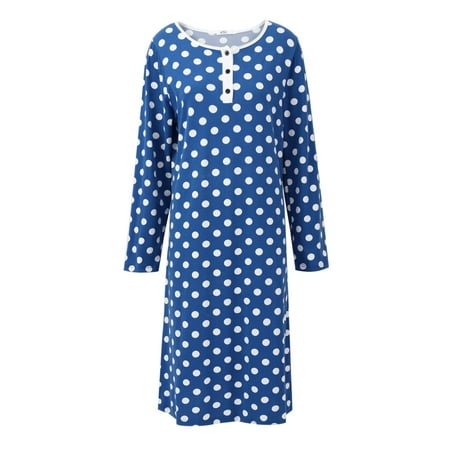 

EFINNY Women s Nightgown Long Sleeve Sleepwear Polka-Dotted Nightdress Soft Pjs Lounger S-XXL