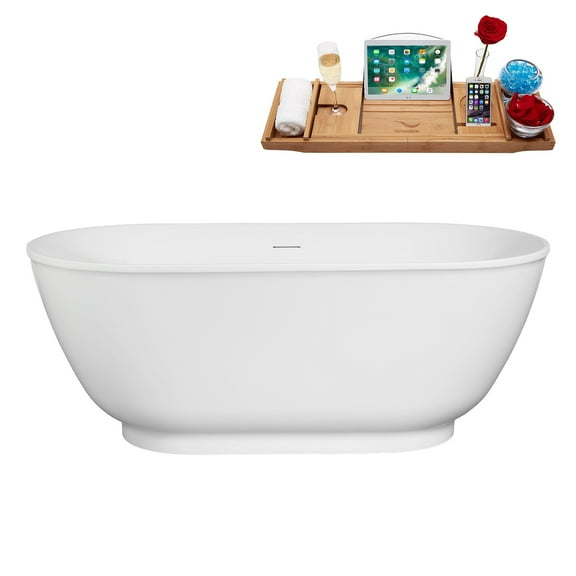 59" Streamline B-260-48-CH Soaking Freestanding Tub and Tray With Internal Drain in Polished Chrome