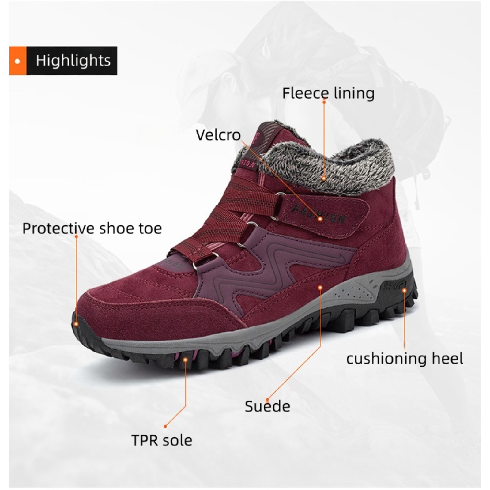 Women’s Winter Snow Boots Outdoor Warm Fleece-Lined Waterproof Ankle Boots, Non-Slip Thick Sole Cold Weather Hiking Boots, Lightweight Insulated Mid-Top Trekking Walking Winter Shoes for Adults