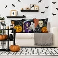 thumbnail image 3 of Halloween Throw Pillow Covers Set of 4 16x16 inch, Ghost Skeleton Decor Pillowcase for Farmhouse Outdoor, Scary Bat Skull Pumpkin Cushion Couch Cover Orange and Black Cushion Cases, 3 of 5