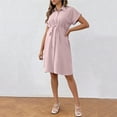 thumbnail image 7 of Fnooota Maternity Shirt Dresses, Mid-length Casual Short Sleeve Collared Pregnancy Summer Dresses Pink Size 2XL, 7 of 7
