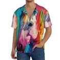 thumbnail image 3 of Honeii 's Watercolor White Horse for men's short-sleeved button-up collared shirt featuring a pocket, perfect for beach vacations, and travel adventures., 3 of 5