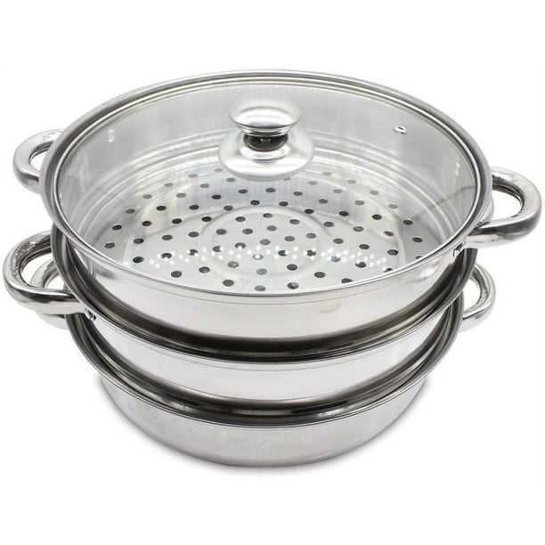 Stainless Steel Stack and Steam Pot Set and Lid,Steamer Saucepot double boiler2 Tier Steamer