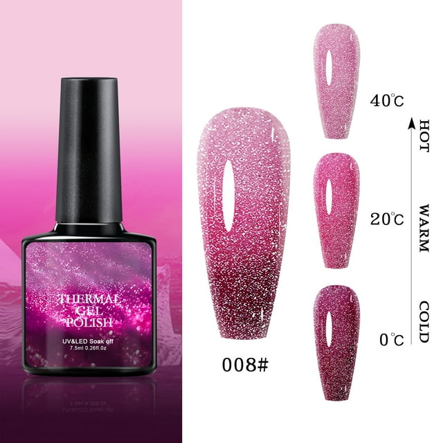 WIFKLSIIPG 8 Color Temperature Change Broken Diamond Nail Polish Fairy Color Gradient Nails A Bottle of Three Color 8ml