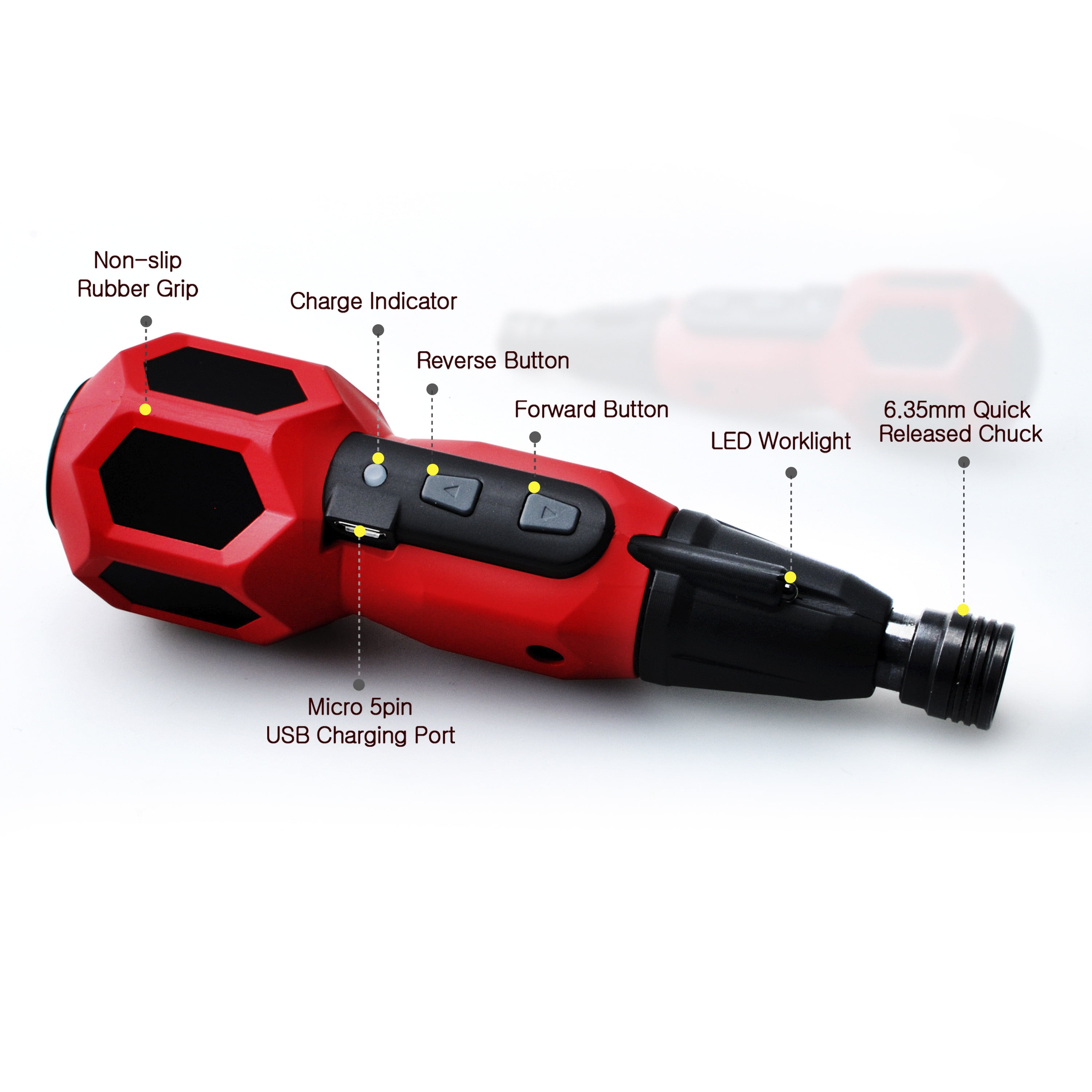 Hybro Electric Manual Duo USB Rechargeable Screw Driver in Red with Four Bits Walmart