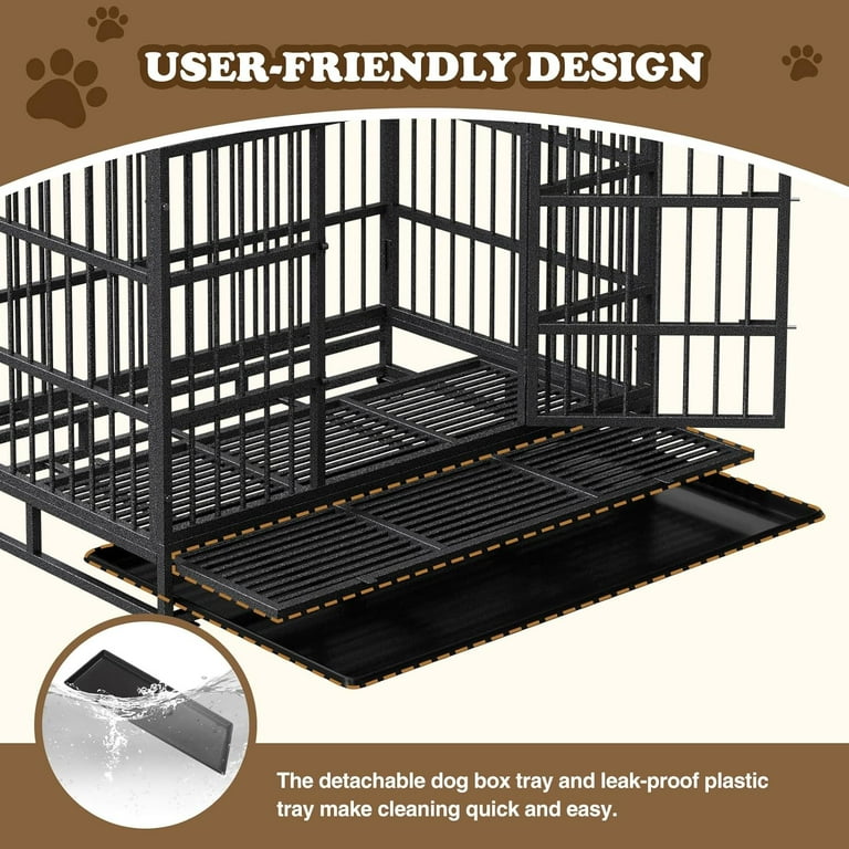 Dog Crate with Removable Tray, 37/42/46 Inch Indestructible and