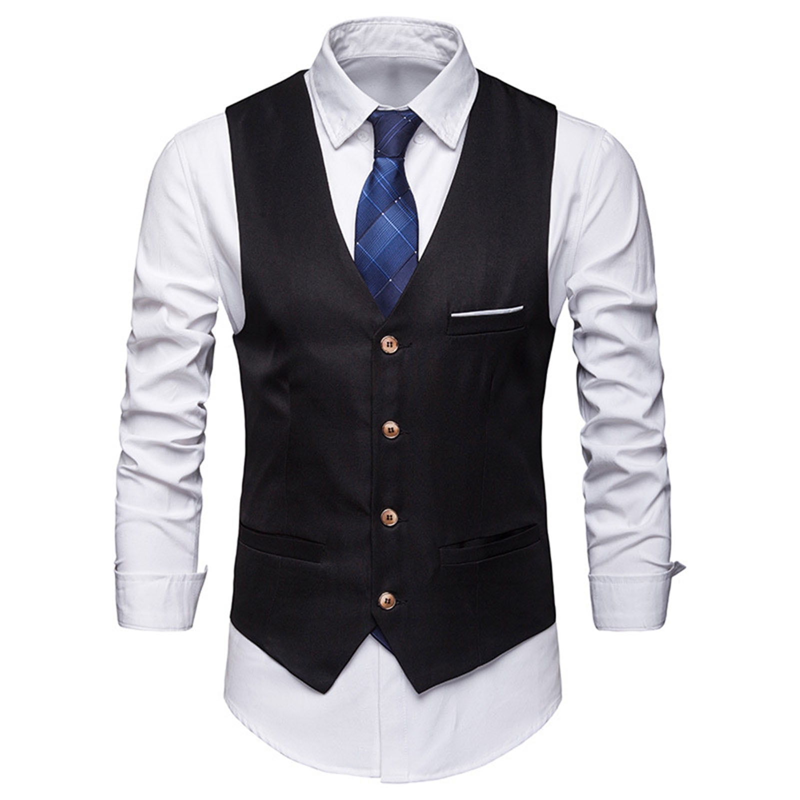 Fusipu Pockets Removable White Strips Suit Vest Classic Solid Color Men ...