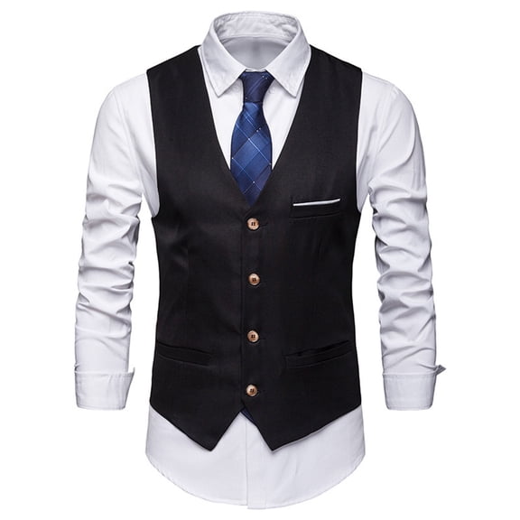 Fusipu Pockets Removable White Strips Suit Vest Classic Solid Color Men Business Waistcoat Workwear