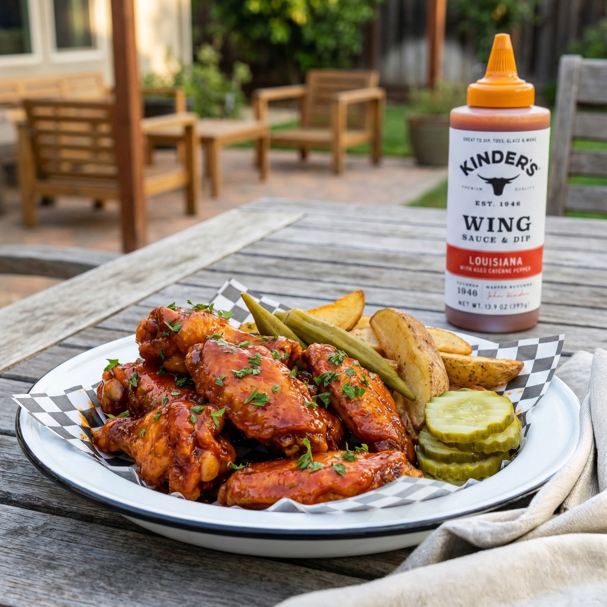 (6 pack) Kinder's Louisiana Heat Wing Sauce and Dipping Sauce, 13.9 oz Bottle