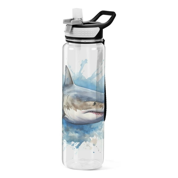 Shark Blue 32oz Water Bottles with Straw Tritan Leakproof Sports Bottle BPA Free Clear for Fitness Gym Swimming Cycling
