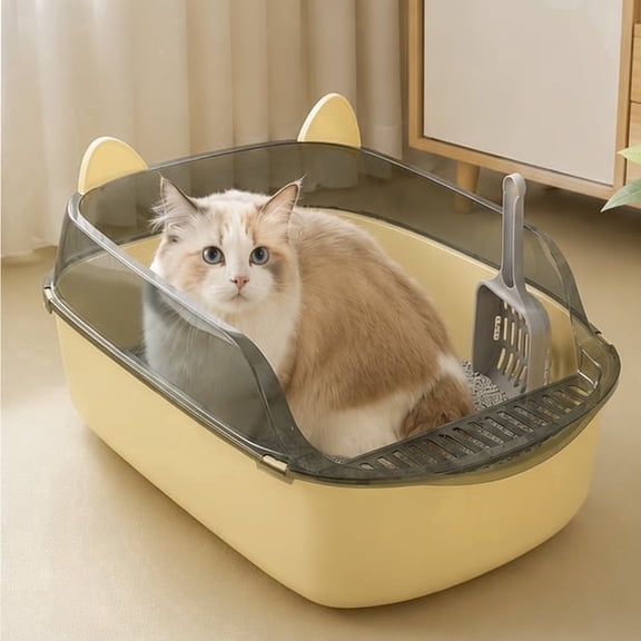 Open Top Plastic Litter Box with Free Scooper, Yellow